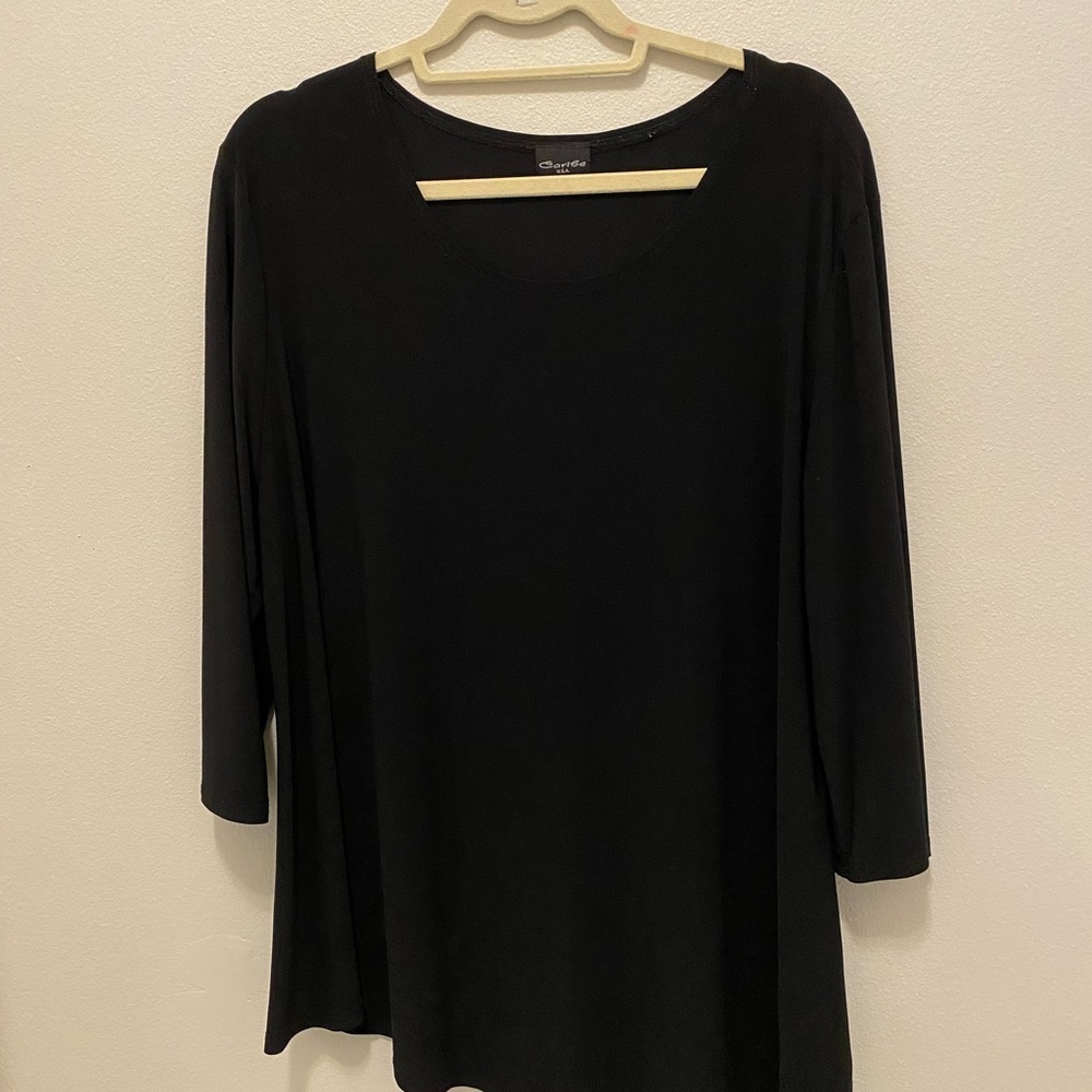 Caribe Black XL Ladies Blouse 3 Quarters Sleeve Rounded Neck - Picture 6 of 8